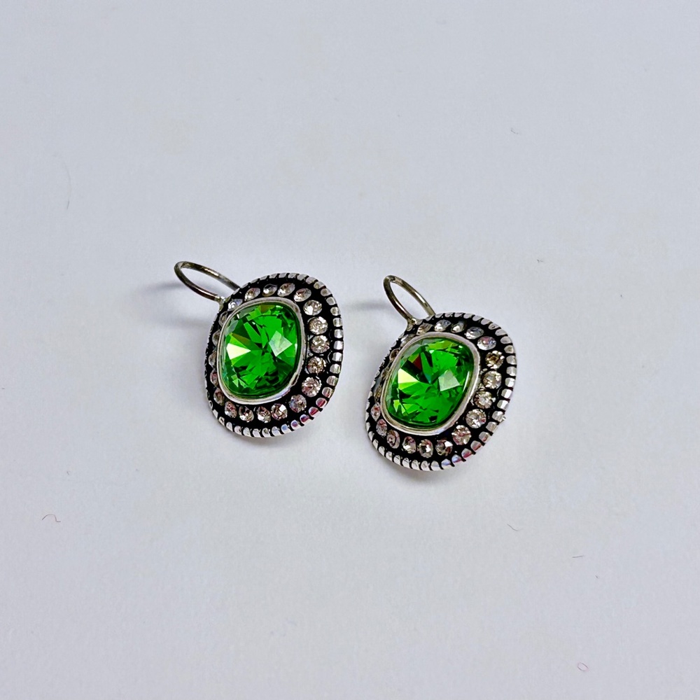 Emerald green Pierced Rhinestone Earrings